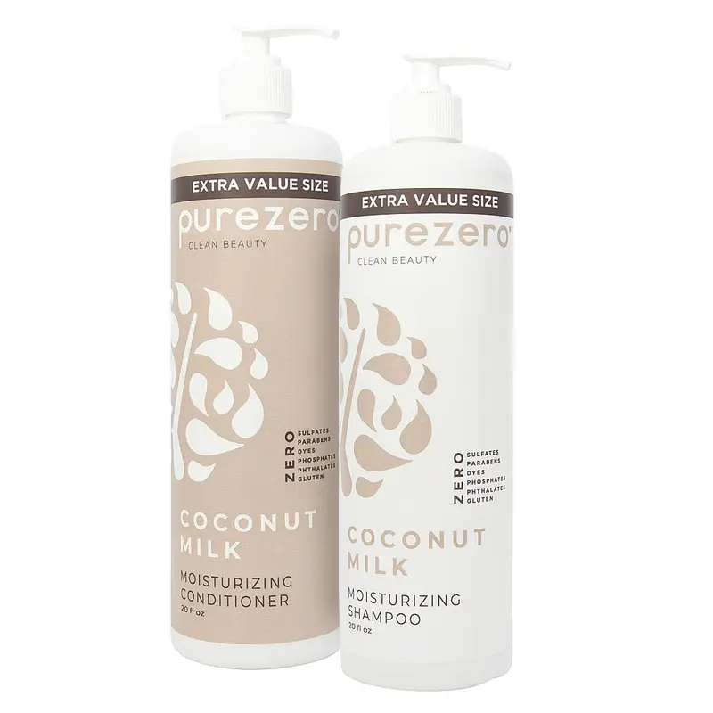 Purezero Pack 20 oz – Shampoing et Après-Shampoing Coco Lait Hydratation Intense & Brillance, Sans Sulfates, Vegan & Cruelty-Free
