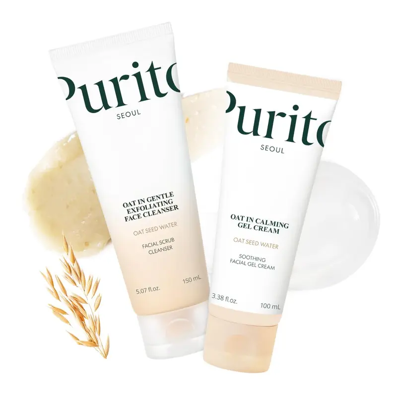 PURITO Duo Velours d'Avoine – Gel-Crème Apaisant et Gommage Exfoliant Non Comédogène