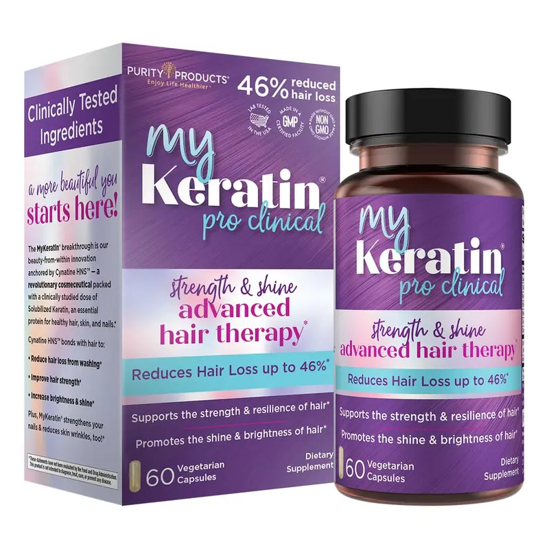 Purity Products MyKeratin ProClinical – Thérapie capillaire avancée, cheveux plus forts et brillants, 60 capsules végétales