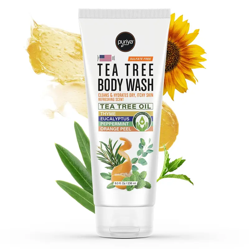 Puriya Gel Douche Arbre à Thé — Nettoyage Doux et Hydratant pour Peau Sensible