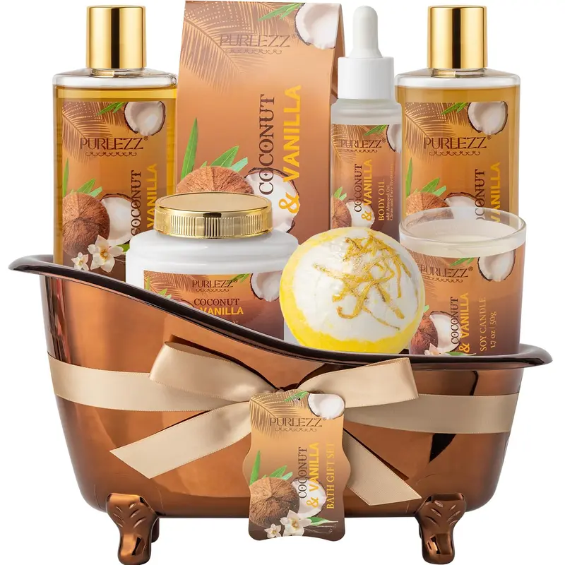 Purlezz Coffret Spa pour femmes – Coco & Vanille, 8 pièces, cadeau bien-être