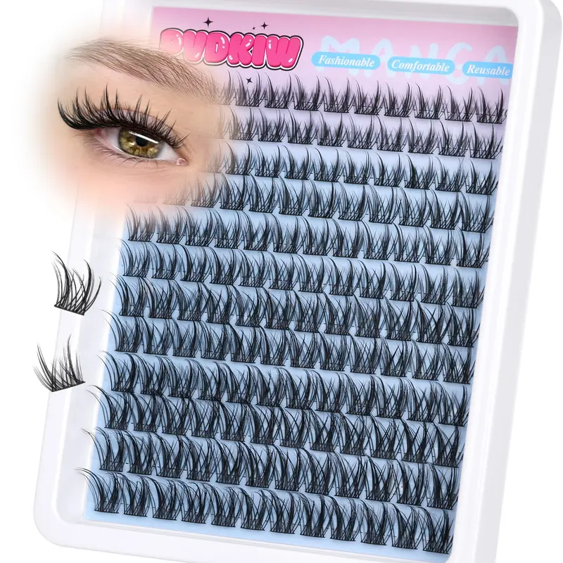 PVDKIW – Cils clusters wispy naturels, C Curl, longueurs 10–16 mm, 144 pièces