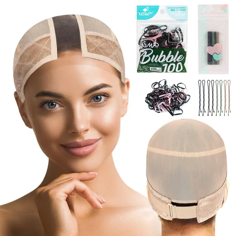 Qeedy Bonnet pour Perruque avec Bande Élastique et Épingles – Capuchon Nylon Respirant (Nude)