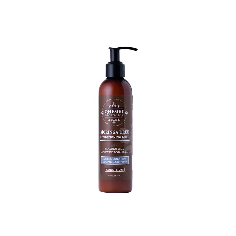 Qhemet Biologics Moringa Tree Conditioning Ghee – Démêlant Léger pour Cheveux Bouclés et Modérément Sec (7,8 onces)