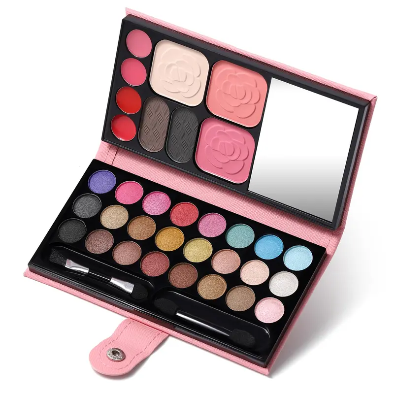 QiBest Coffret Maquillage Tout-en-Un – 24 Ombres, 4 Rouges à Lèvres, 2 Blushes, 1 Poudre, Miroir