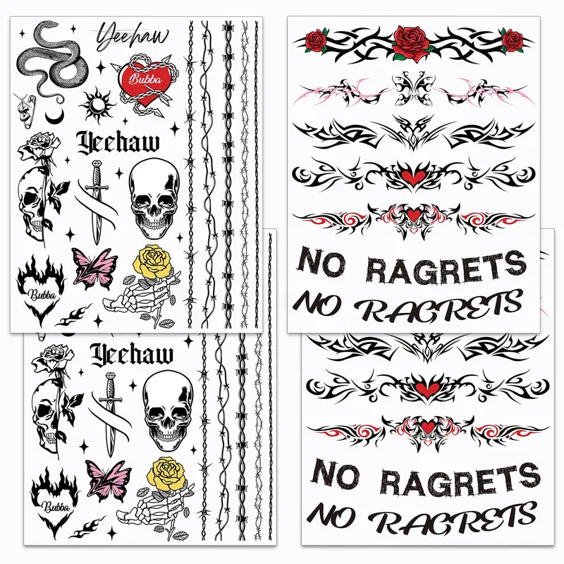 Qpout 4 feuilles No Regrets — Tatouages temporaires fil de fer barbelé pour cou, Halloween et cosplay