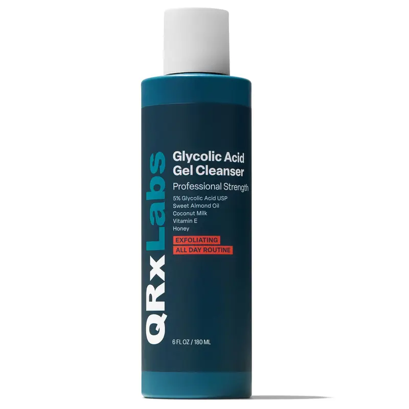 QRxLabs Gel Nettoyant Visage à l’Acide Glycolique (10%) – Soulagement Poils Incarnés et Taches pigmentaires, Contrôle Huile – Sans Parfum, 177 ml