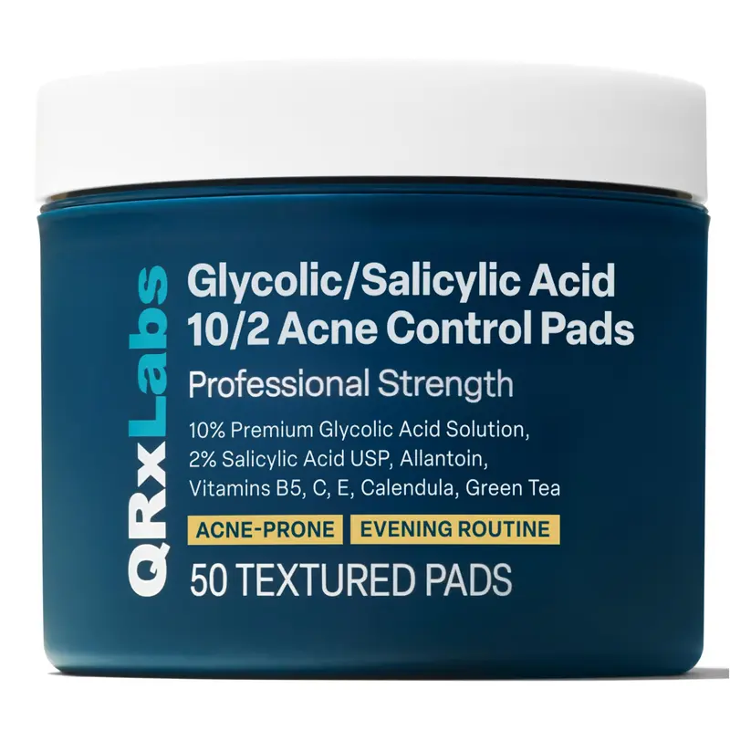 QRxLabs Tampons Exfoliants Acide Salicylique 2% & Glycolique 10% – Pour Acné, Bacné et Corps – 50 pièces