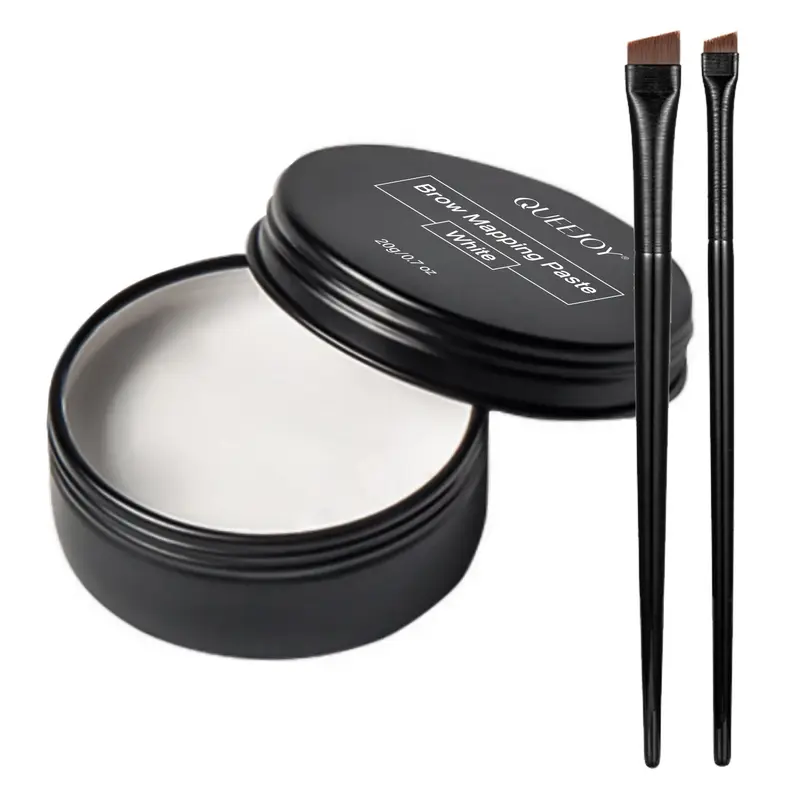QUEEJOY Pâte de traçage sourcils blanche 20 g – Contour des sourcils et lèvres + 2 pinceaux inclinés