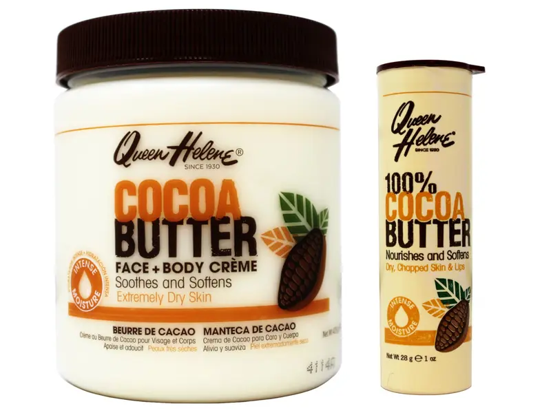 Queen Helene Kit Hydratant Beurre de Cacao — Crème Visage et Corps 15 oz + Baume Lèvres 1 oz