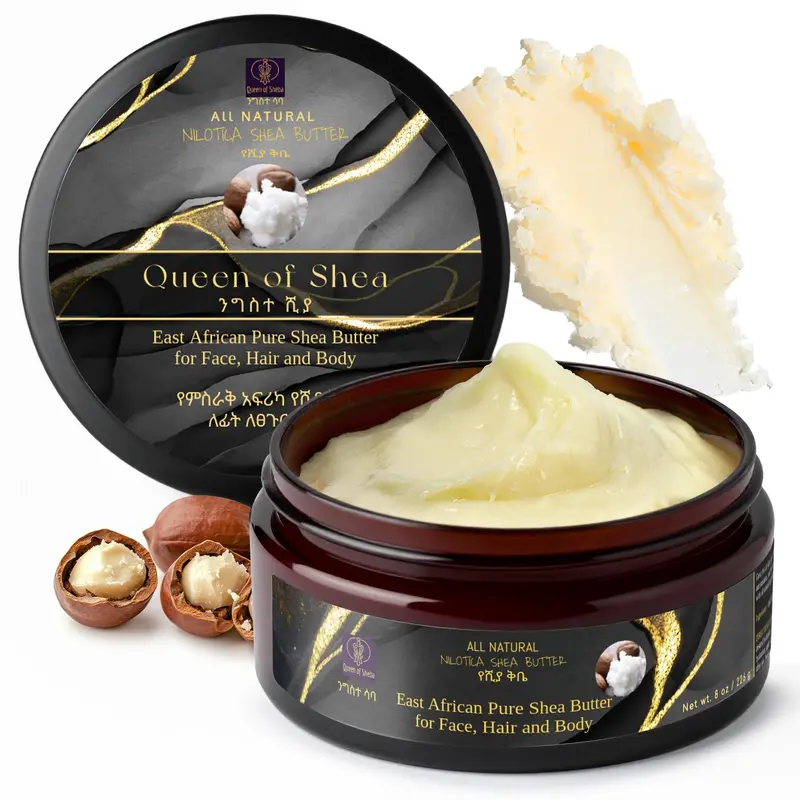 Queen of Shea Beurre de Karité Brut Nilotica – Hydratant Visage 8 onces (227 g), biologique certifié USDA, pour toutes les peaux