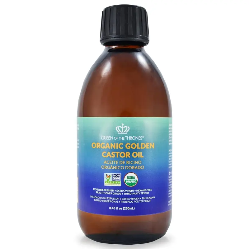 QUEEN OF THE THRONES Huile de Ricin Dorée Biologique – 100% Pure et Pressée à Froid | Sans Hexane | USDA Certifiée | 250 ml