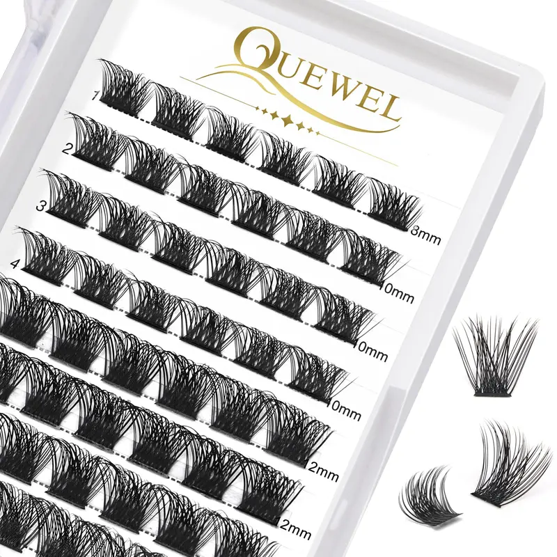 QUEWEL Cluster Lashes – 72 Pièces, C/D Curl, 8-16 mm, Extensions à faire soi-même à domicile