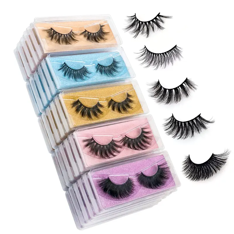 QUNETY Lot Cils 3D imitation vison synthétique — 5 Styles, 30 Paires, Bande Coton, Réutilisables