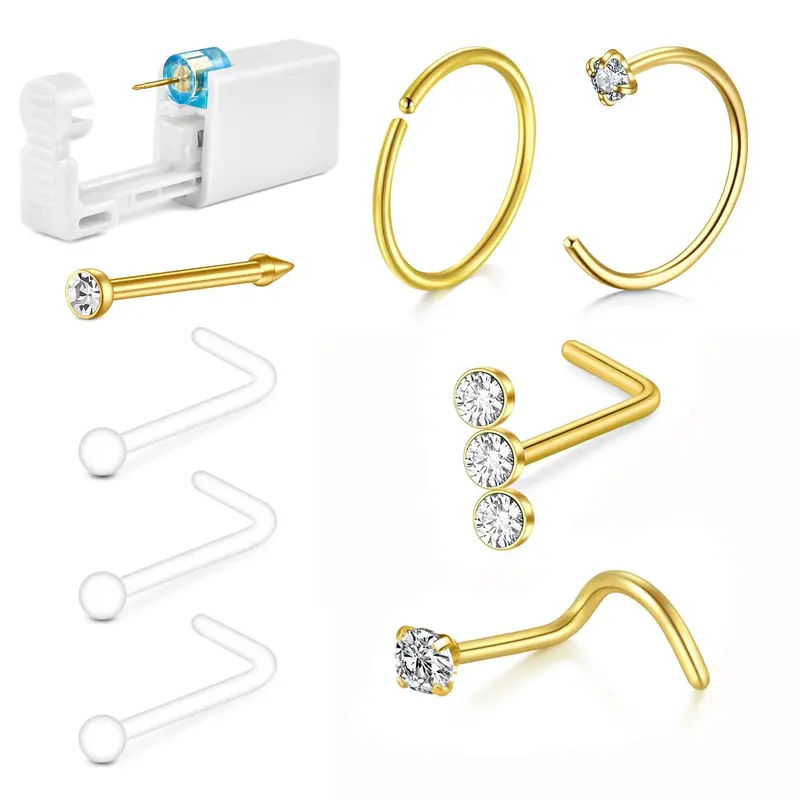 QWALIT Kit Piercing Nez Doré – Pistolet Jetable et Ensemble à Domicile