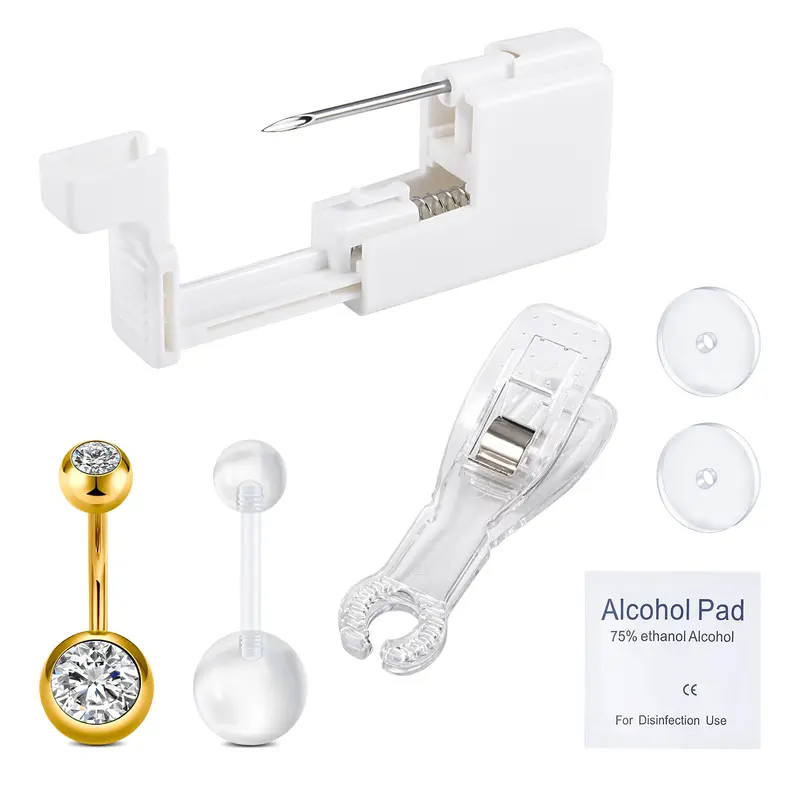 QWALIT Kit Piercing Nombril Doré – Pistolet et Bijoux