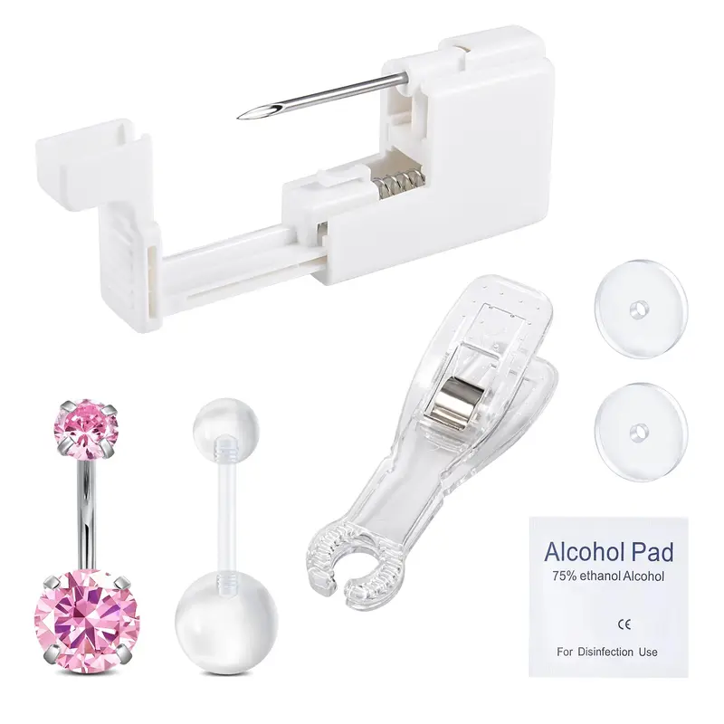 QWALIT Kit piercing nombril – Pistolet rose pour nombril, ensemble complet