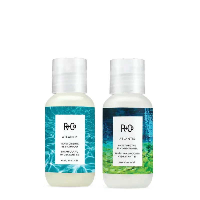 R+Co Atlantis B5 Shampoing et Après-shampoing Voyage — Hydratation Profonde pour Cheveux Secs | Végan et Cruelty-Free | 2oz (Pack de 2)