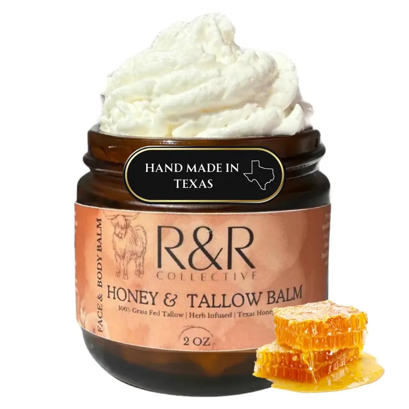 R&R Collective – Baume whipped au miel et suif de bœuf, 100 % naturel – Soin peau sensible – 2 oz (59 ml)