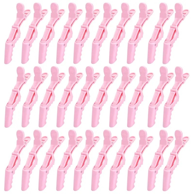 Rabetly – 30 Pinces Alligator Rose pour Coiffage et Sectionnement, Dents Larges et Double Articulation