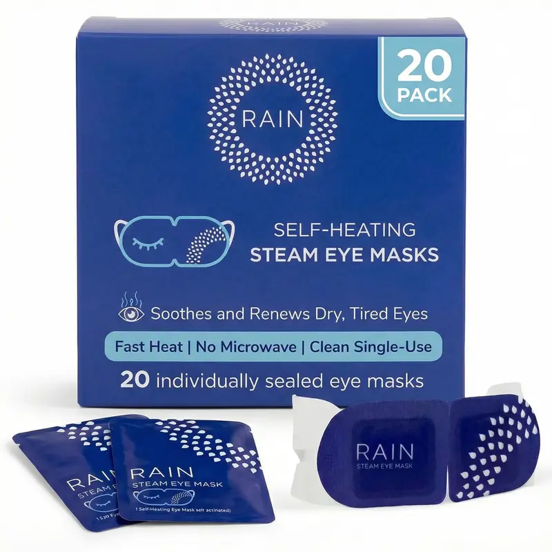 Rain Masque Yeux Chauffant à Vapeur – Pack de 20, Chaud Doux pour Yeux Fatigués et Orgelets