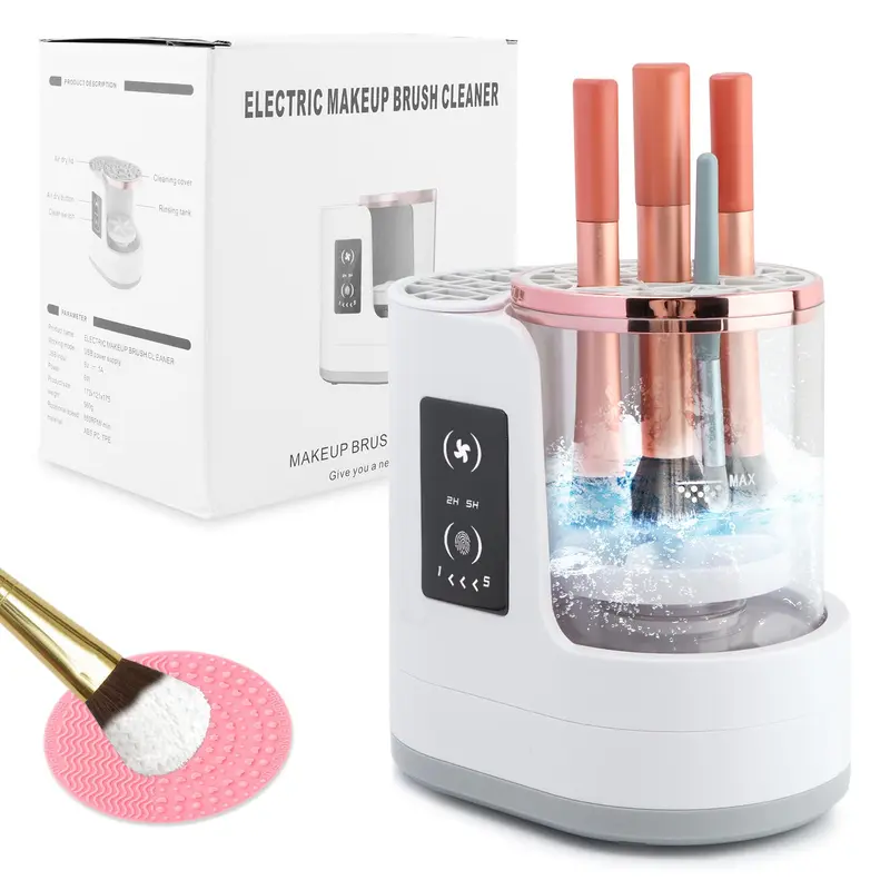 Ranjaner - Nettoyeur automatique 3 en 1 pour brosses de maquillage avec séchoir (Blanc, 6,8 pouces)