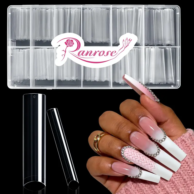 Ranrose 600PCS Tips d’Ongles XL Carrés Sans Courbe en C – 12 Tailles XXXL, Demi-Longs pour Extensions en Pose