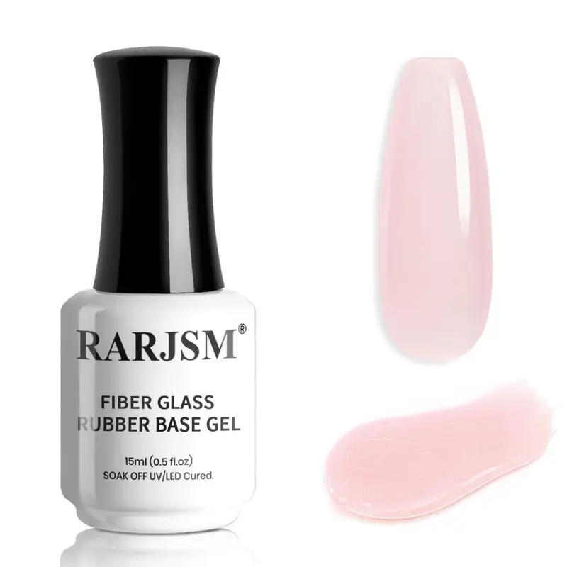 RARJSM Gel Base Fibre Verre Nude Rose Pale – Base Gel à Brosse, Renforcement des Ongles, 15 ml