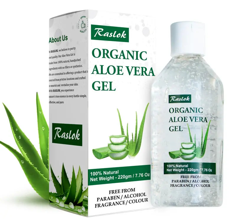 Raslok Gel d'Aloe Vera | 99% Pur, Hydratant Visage et Cheveux – Non Collant (7,7 onces)