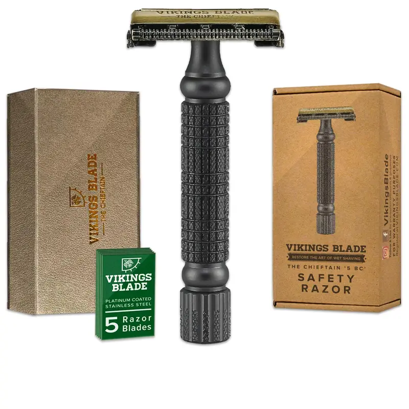 Rasoir de sécurité Vikings Blade – Double tranche, 5 lames en acier suédois, étui luxueux