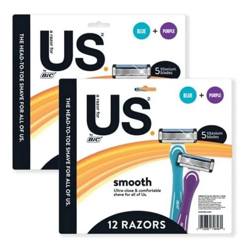 Rasoir jetable BIC Us. à 5 lames – unisexe, bande lubrifiante aloé véra et vitamine E, lot de 12