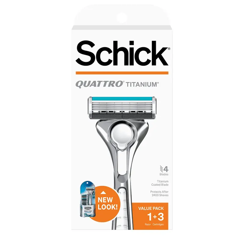 Rasoir Schick Quattro Titanium – 4 lames en titane, tête pivotante et confort au quotidien