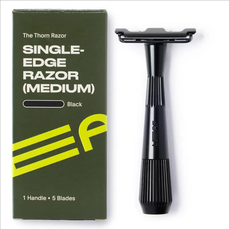 Rasoir Thorn Leaf Shave – Tout-métal à lame unique, tête fixe et charge magnétique – 5 lames inox inclus
