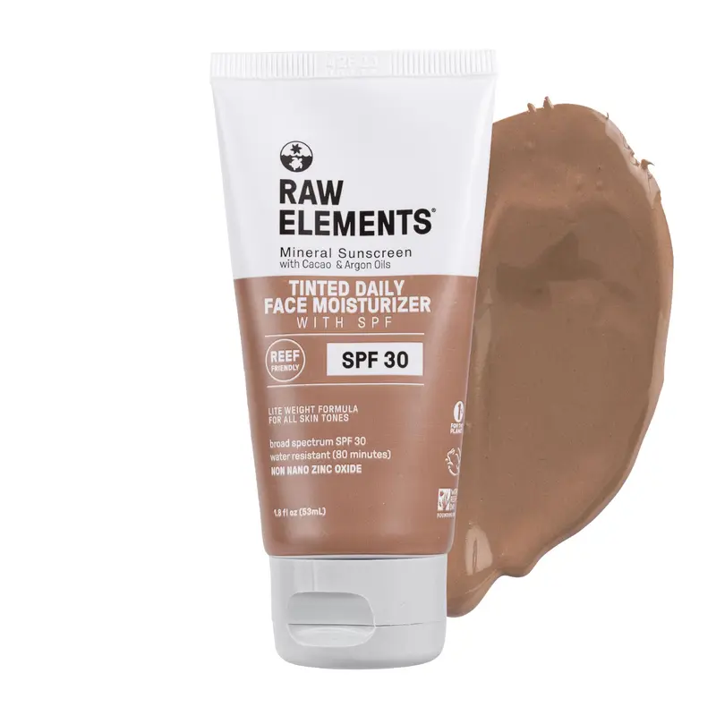 Raw Elements Teint Hydratant SPF 30 – Oxyde de zinc non-nano, 95% biologique, respectueux des récifs, tube bio-résine 1,8 onces