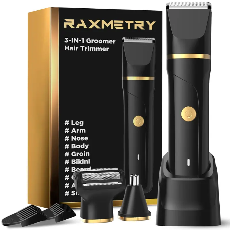 RAXMETRY Tondeuse 3-en-1 pour Barbe et Corps – Étanche IPX7, Recharge USB