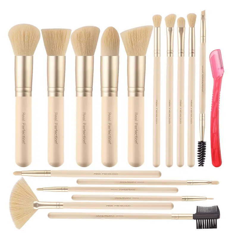 Real Perfection Ensemble Pinceaux Maquillage 16 Pièces Premium – Beige