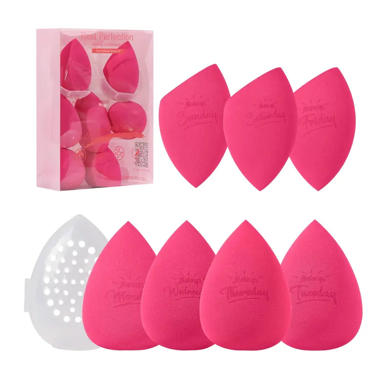 Real Perfection Éponge Maquillage – Ensemble de 8 éponges + Étui Voyage (Rose)