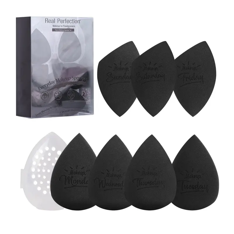 Real Perfection - Éponges Maquillage 8 pièces sans latex (7 éponges + étui) – Noir