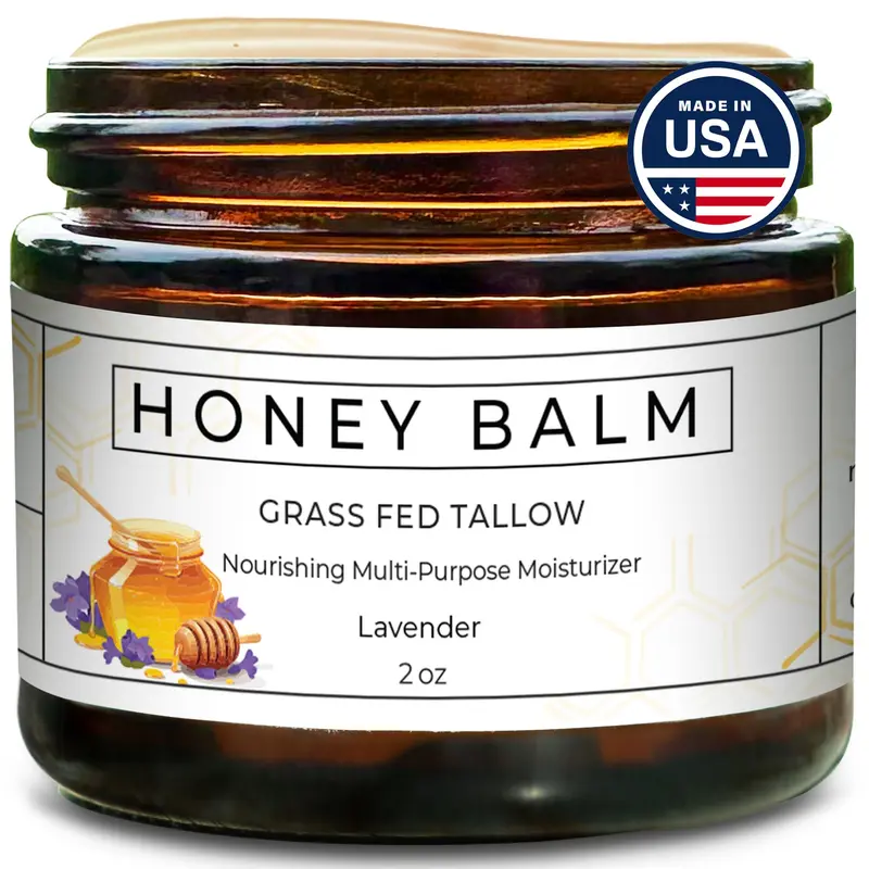Really Good Blends - Baume au suif et miel (Tallow Honey Balm), Beurre corporel biologique pour peau et visage – Lavande – Fabriqué aux États-Unis – 2 oz