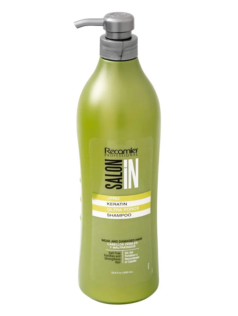 RECAMIER PROFESSIONAL SALON IN – Shampooing kératine Ultra Force Pro pour cheveux endommagés et fragiles | Renforce, répare et lisse | 1000 ml (33,8 fl oz)