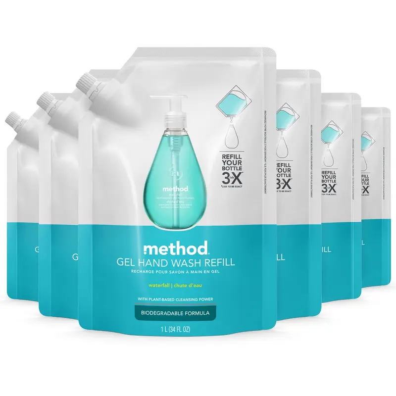Recharge Gel Lavant pour les Mains Method Waterfall – 1 L, Lot de 6