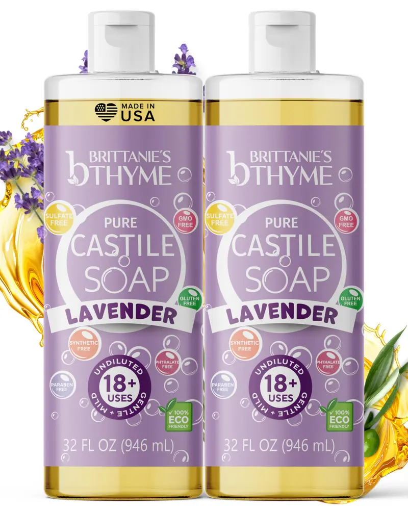 Recharge Lavande Brittanie's Thyme – Savon Castile Liquide 2×32 onces, Végan et Sans Gluten, Non-OGM