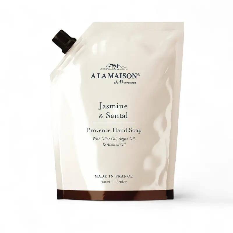 Recharge Savon Mains Jasmin & Santal – A LA MAISON, Écologique & Recyclable, Fabriqué en France – Amber Collection – 500 ml