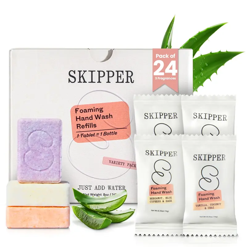 Recharge Savon Mousse Skipper Tirtyl – Lot de 24 Pastilles, Emballage Compostable, Parfums Variés