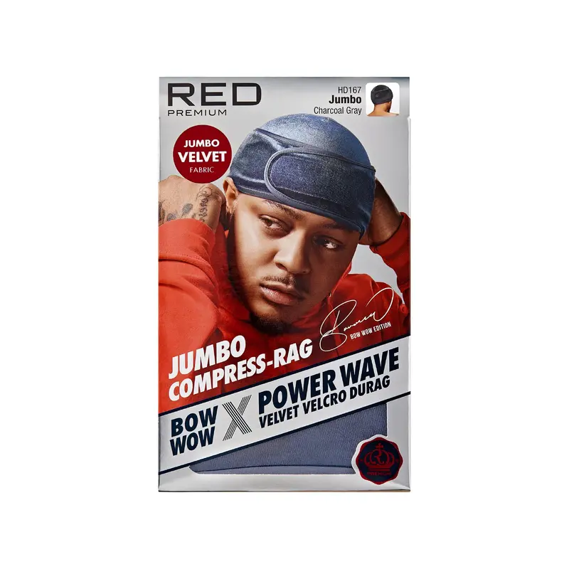 Red by Kiss Bow Wow Power Wave Durag – Cap de Compression 360, Sangle Velcro Ajustable, Charcoal Gris