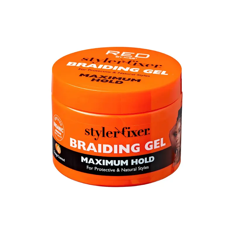 Red by Kiss Gel coiffant pour tresses – Tenue maximale, Brillance élevée, Hydratant avec huile de ricin noir jamaïcain biologique, Sans colorant