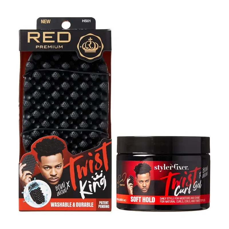 RED by Kiss X Bow Wow Styler et Twist Gel — Brosse Durable et Hydratante pour Boucles Définies et Vagues (Ensemble Valeur)