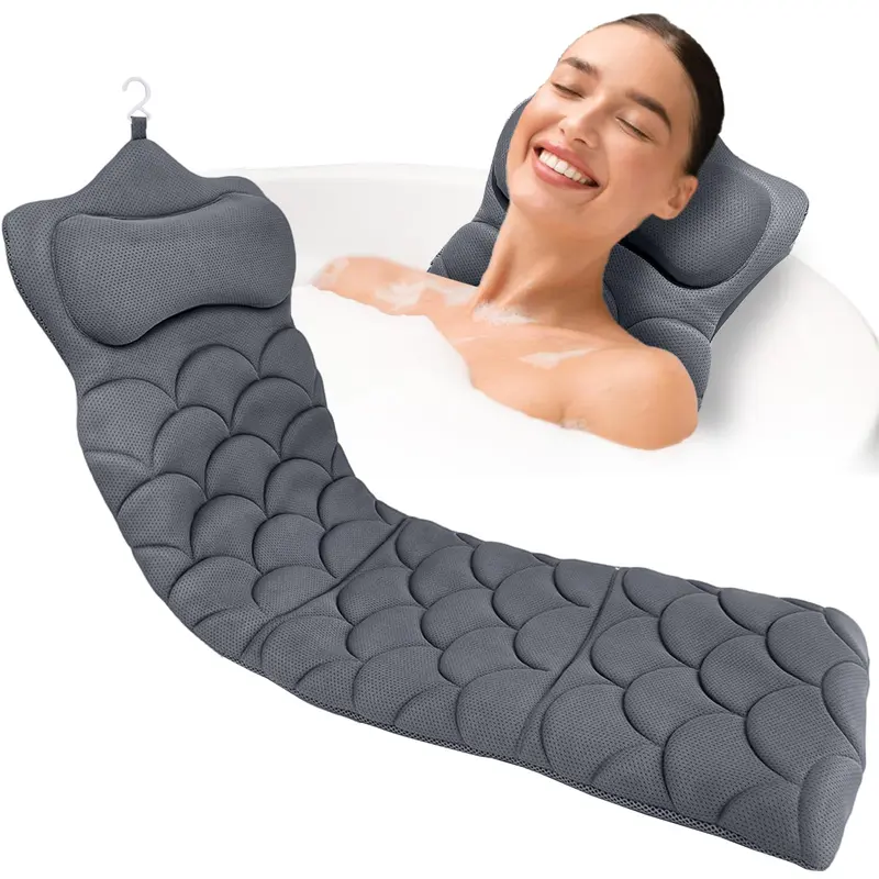 REEZEIVI Coussin de bain corps complet gris – 13 ventouses et mesh 3D
