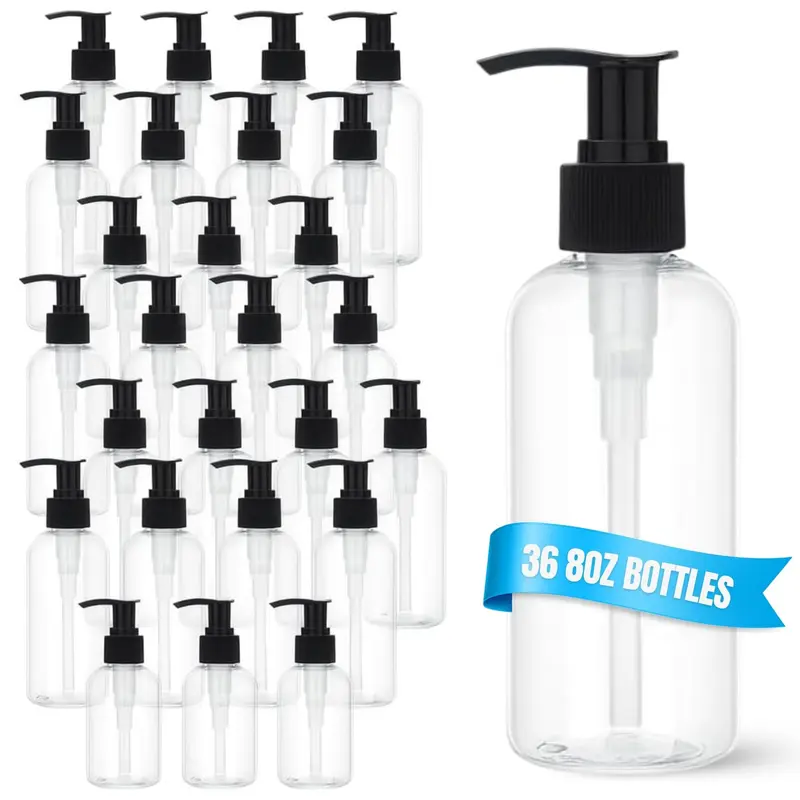 REGAR – 36 Bouteilles à Pompe Vides 236 ml Transparentes avec Pompe Verrouillable