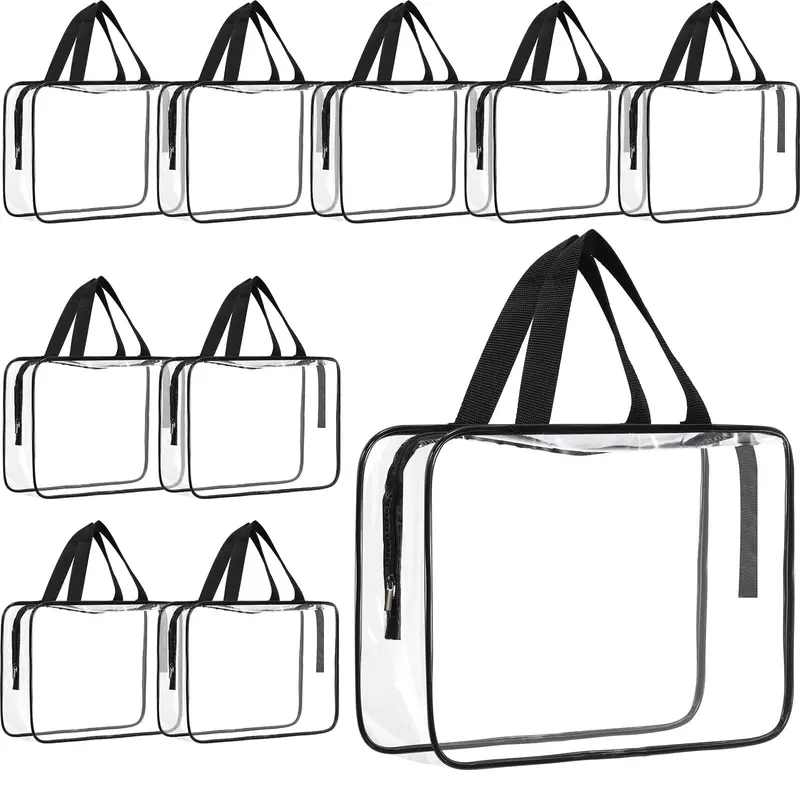 Reginary – Lot de 10 Sacs Cosmétiques Transparents, Grande Capacité, Fermeture Éclair et Poignée – PVC